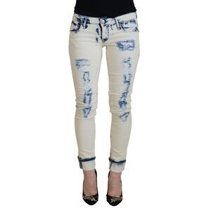 Acht White Blue Cotton Skinny Women Tattered Denim Women's Jeans